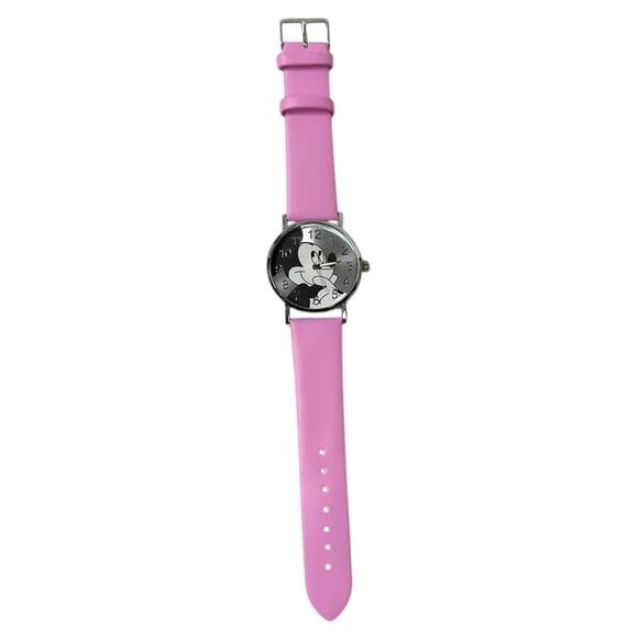 Mickey Mouse Watch Cartoon Face Silver‎ with Pink Band Tested! - Picture 1 of 6